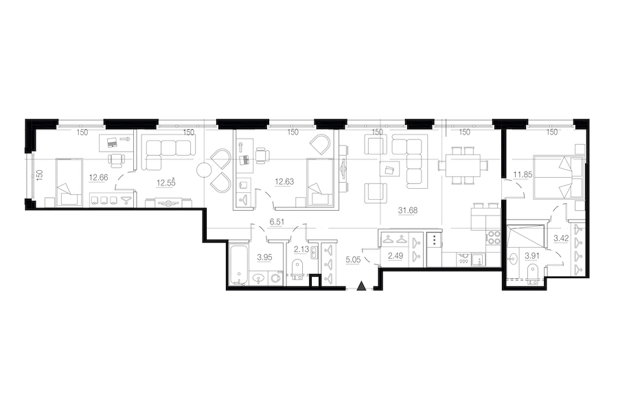 3-комнатная квартира 108.83 м², 9/9 эт., ЖК «LEGENDA Малоохтинский 68»